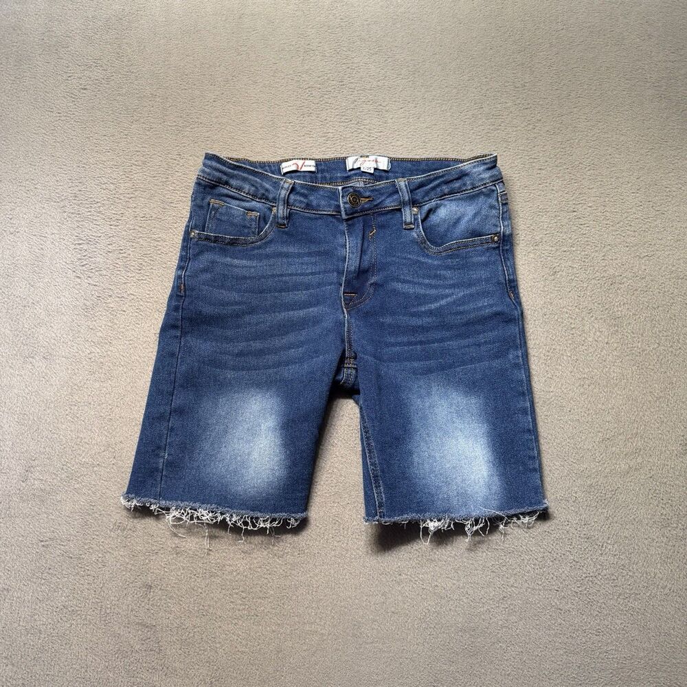 Vigoss Marley Bermuda Denim Shorts Women’s 1/25 Blue Stretch Frayed Hem